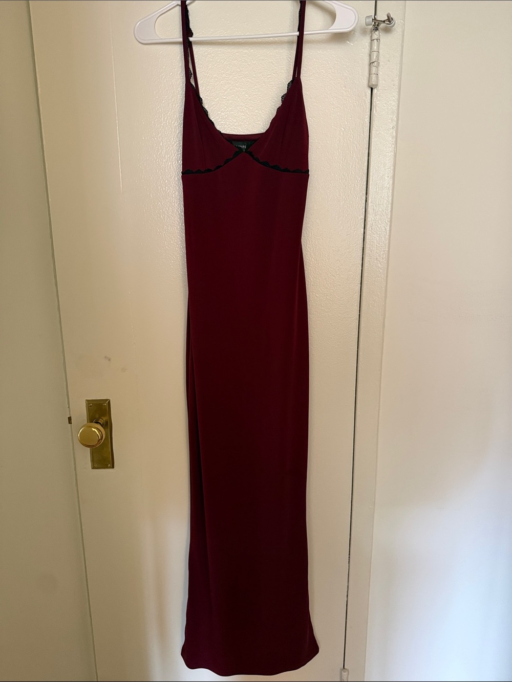 Burgundy Maxi Slip Dress with Scalloped Trim